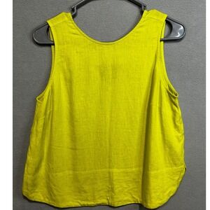 Womens Linen Blend V Neck Sleeveless Tank Top Chartreuse Green Size Medium